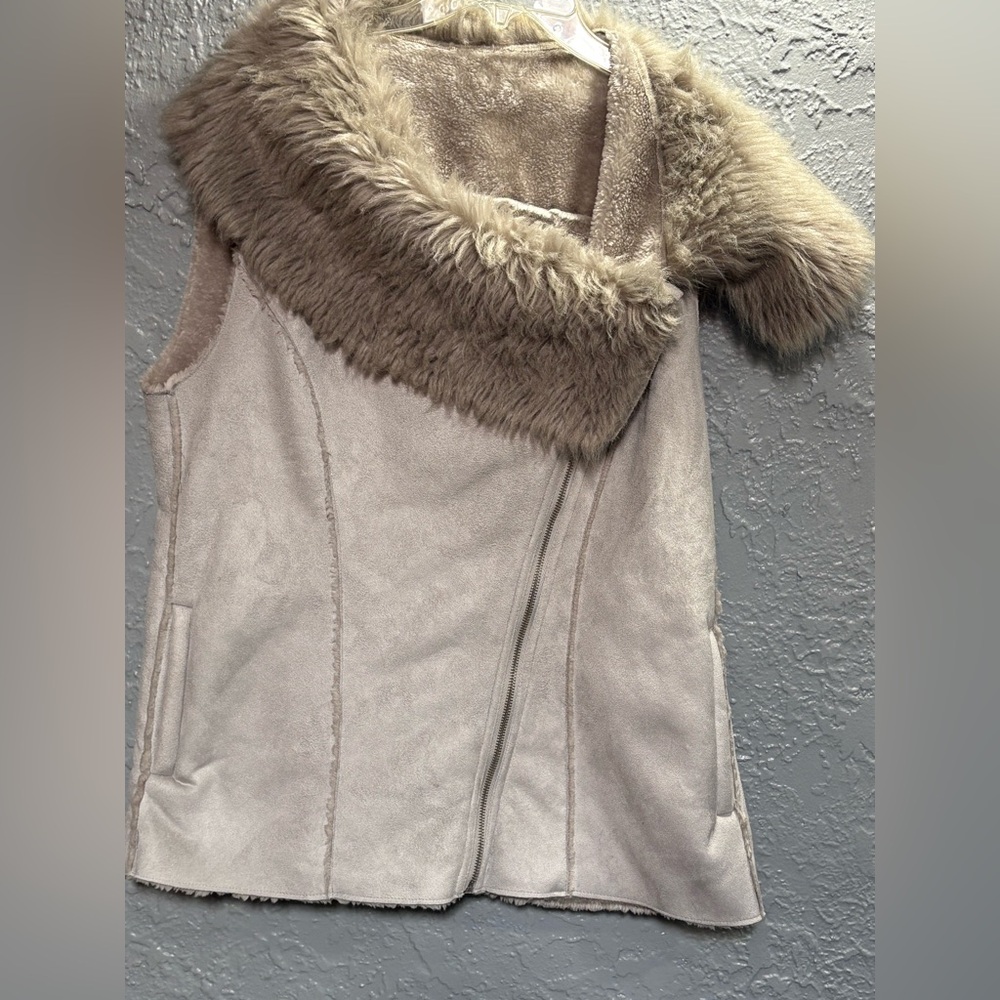 Faux Fur Collar Vest in Beige